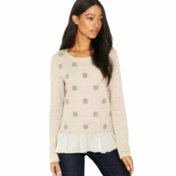 Maison Jules Sweaters - Maison Jules Beaded Polka Dot Ruffle Hem Sweater